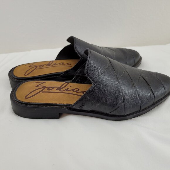 Zodiac Hendrix Mule Shoes Womens 7 Black Leather Slip On Block Heels Mules - Picture 1 of 8